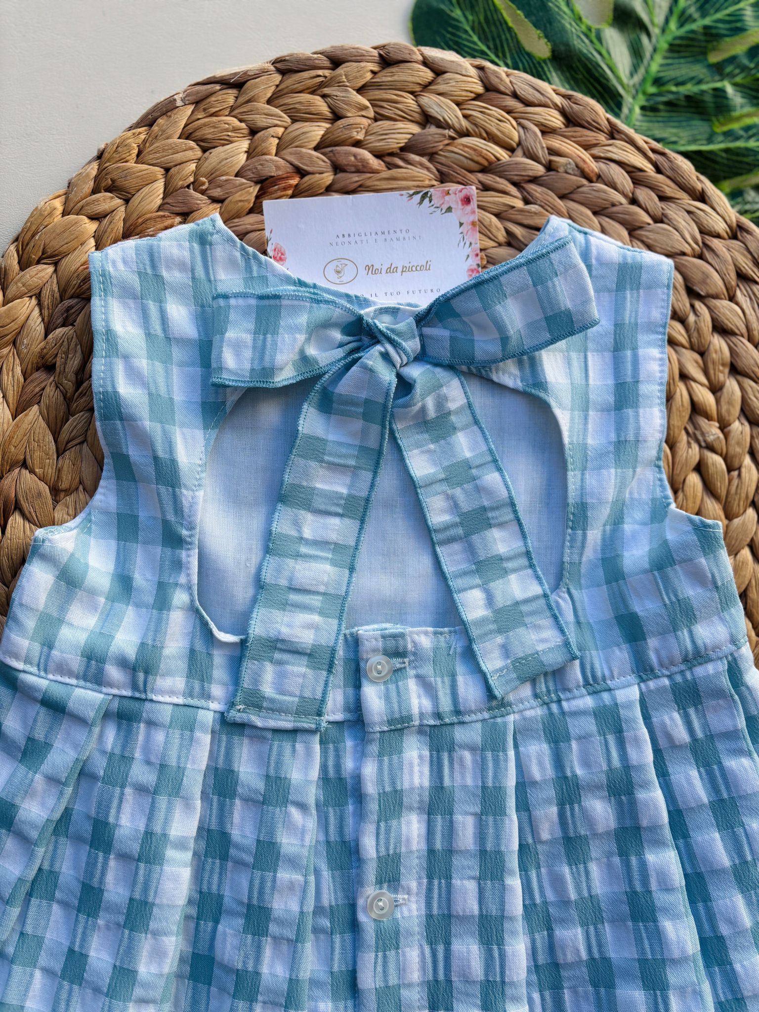 VESTINA IN COTONE A GIRO MANICA A QUADRONI NUBE - Noi da piccoli