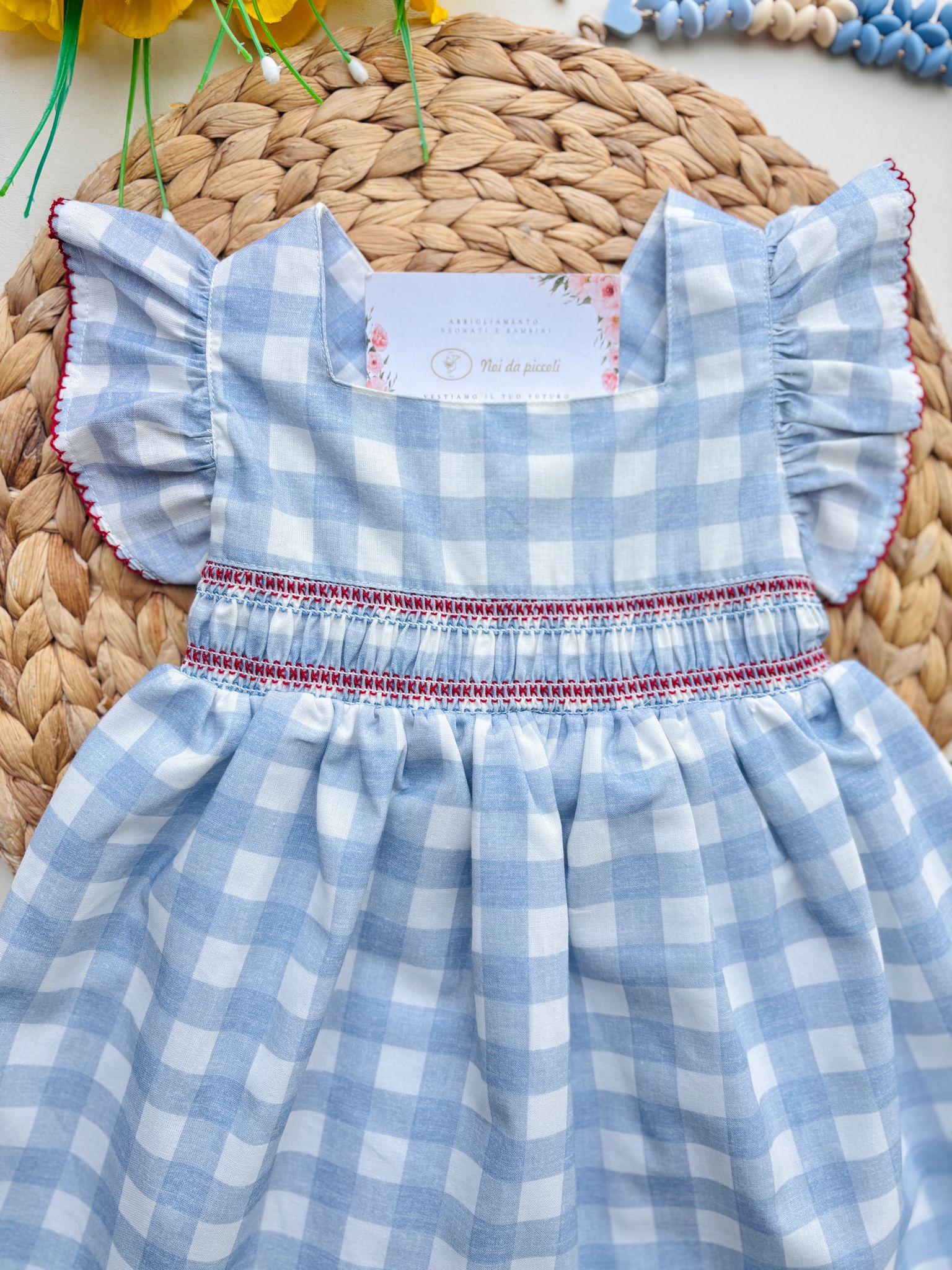 VESTINA IN COTONE A QUADRONI CIELO - Noi da piccoli