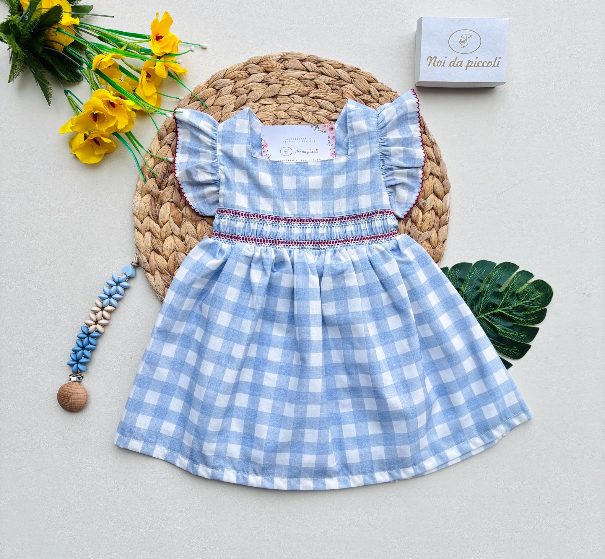 VESTINA IN COTONE A QUADRONI CIELO - Noi da piccoli