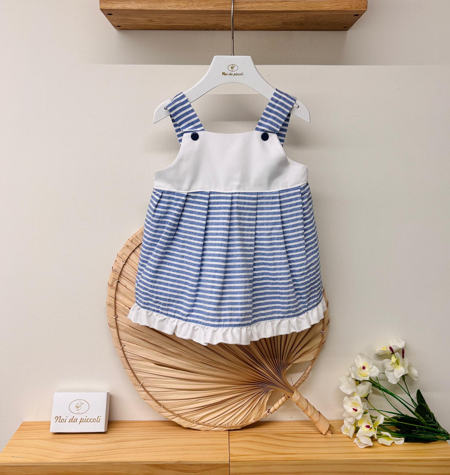 VESTINA IN COTONE A RIGHE BIANCO BLU - Noi da piccoli