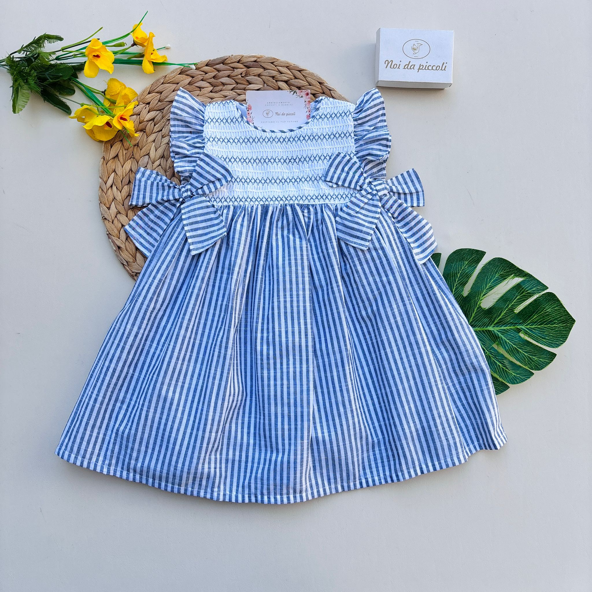 VESTINA IN COTONE A RIGHE BIANCO BLU - Noi da piccoli