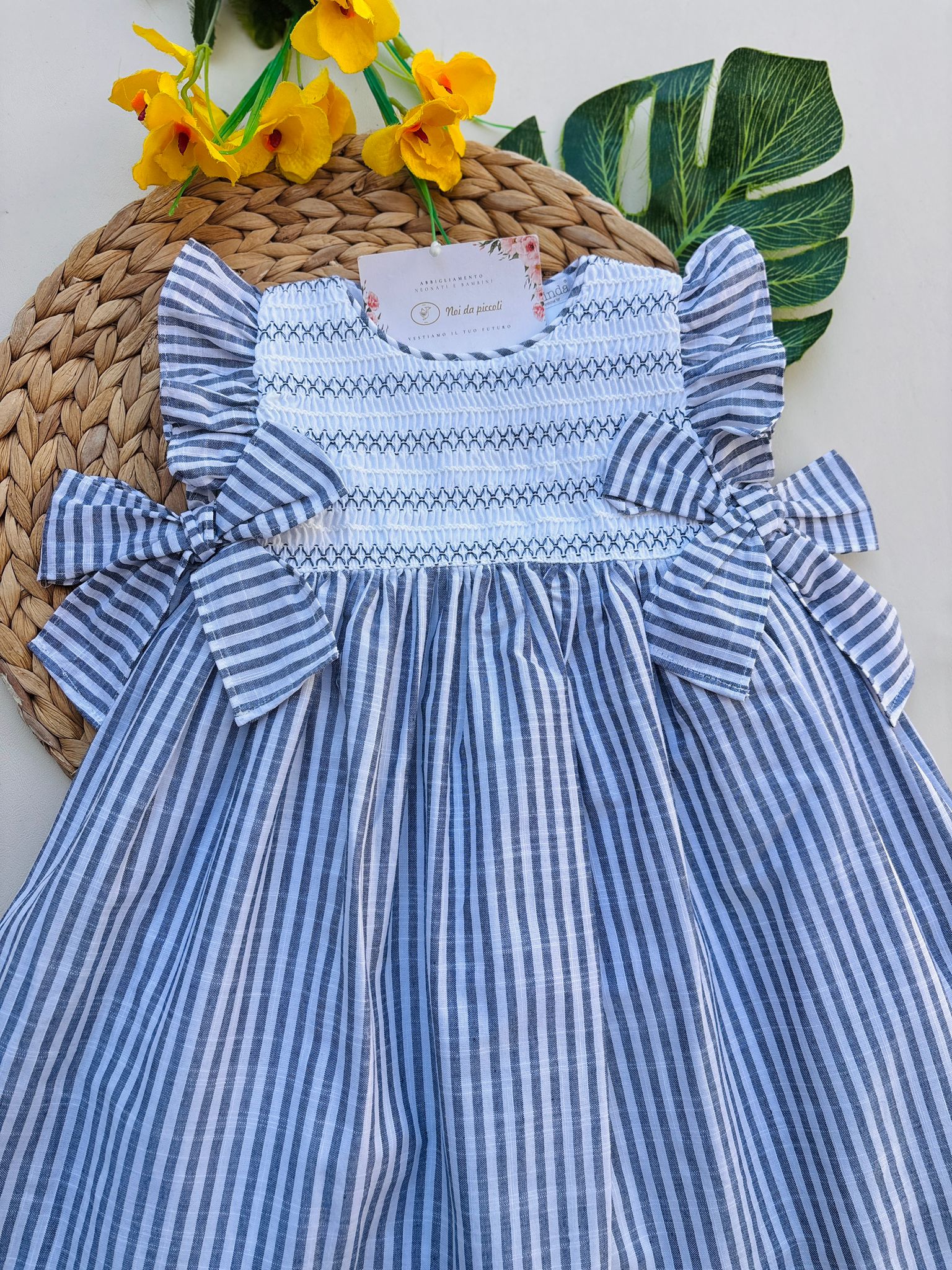 VESTINA IN COTONE A RIGHE BIANCO BLU - Noi da piccoli
