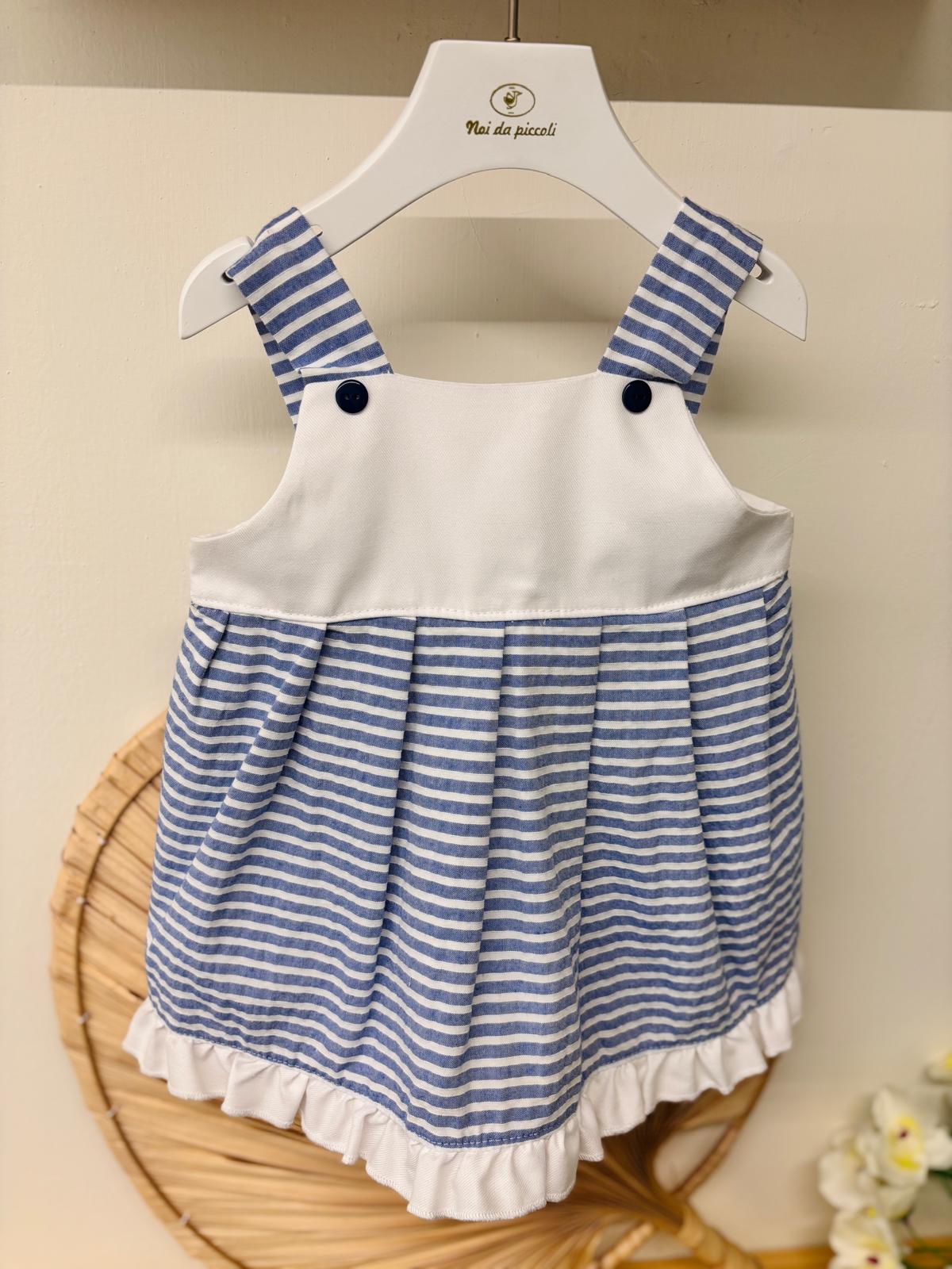 VESTINA IN COTONE A RIGHE BIANCO BLU - Noi da piccoli
