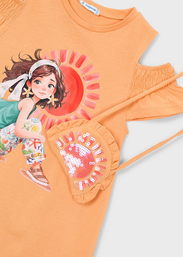 VESTINA IN COTONE CON BORSETTA ARANCIO - Noi da piccoli