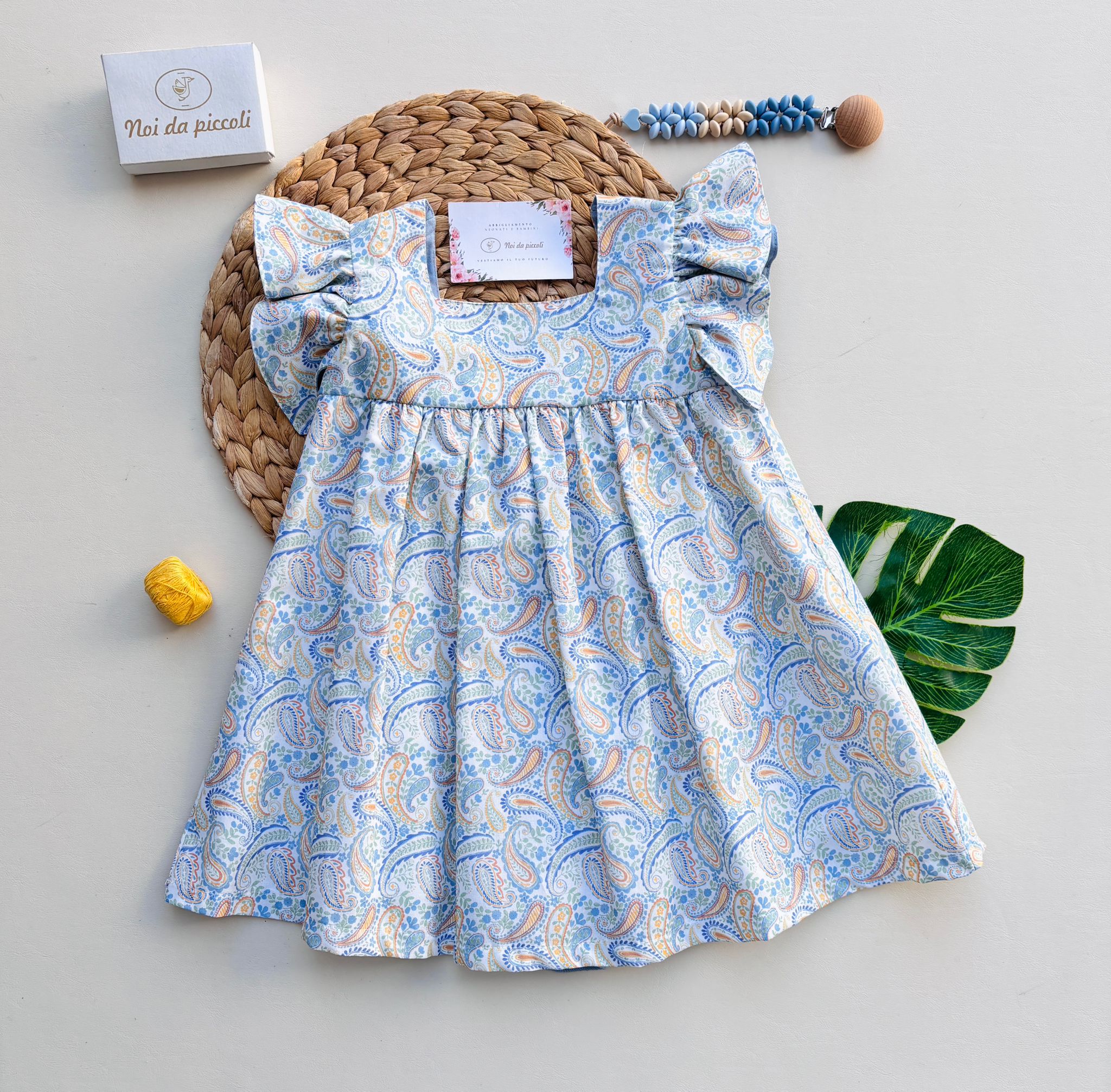 VESTINA IN COTONE CON DISEGNINI COLORATI E MANICHE A SBUFFO CIELO - Noi da piccoli