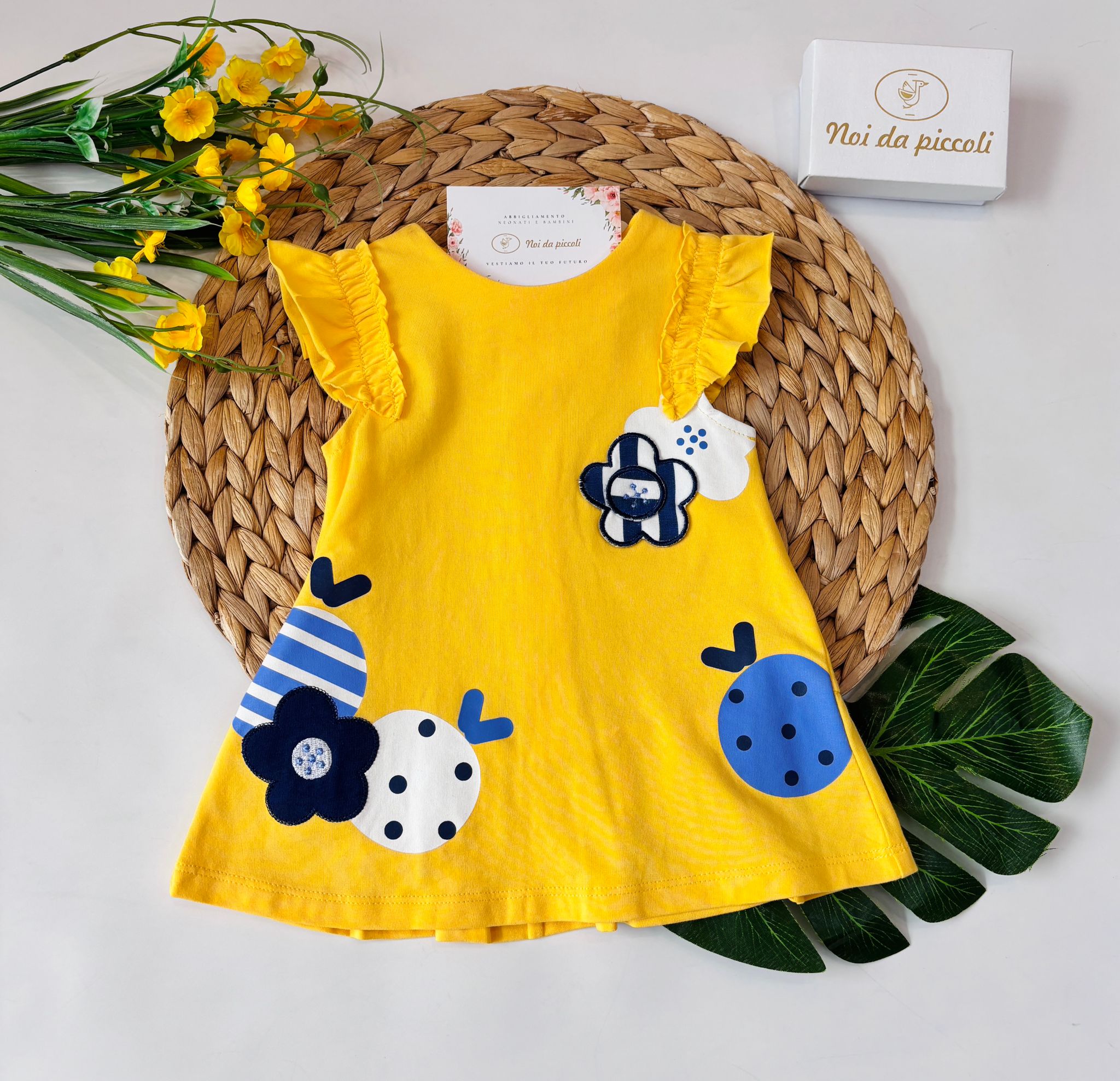 VESTINA IN COTONE CON FIORELLINI GIALLO - Noi da piccoli
