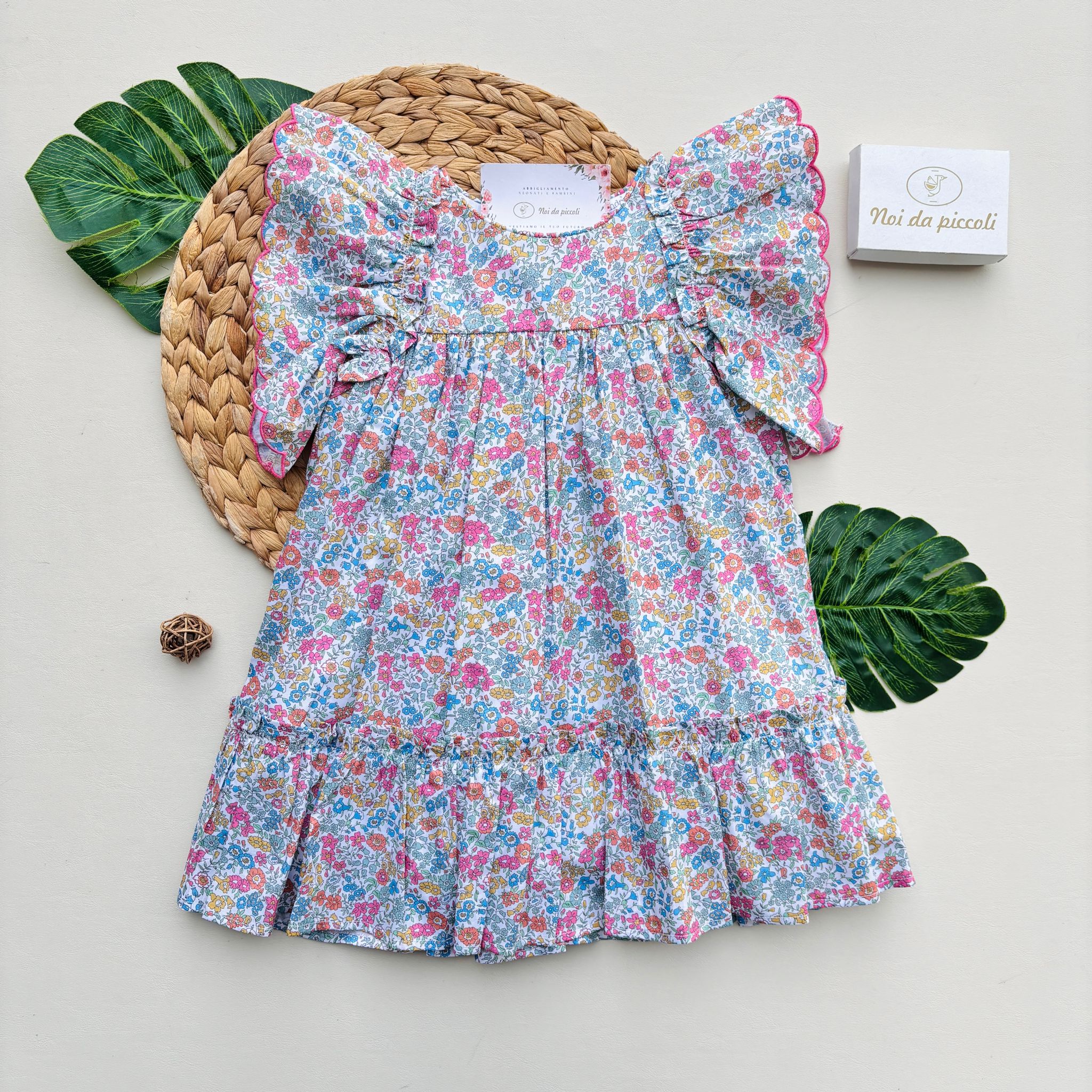 VESTINA IN COTONE CON FIORELLINI ROSA - Noi da piccoli