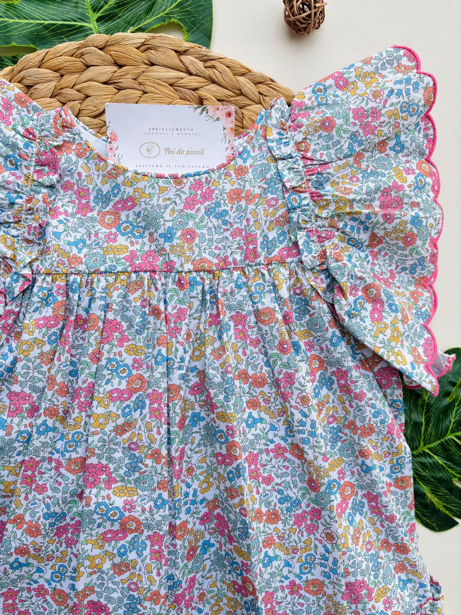 VESTINA IN COTONE CON FIORELLINI ROSA - Noi da piccoli