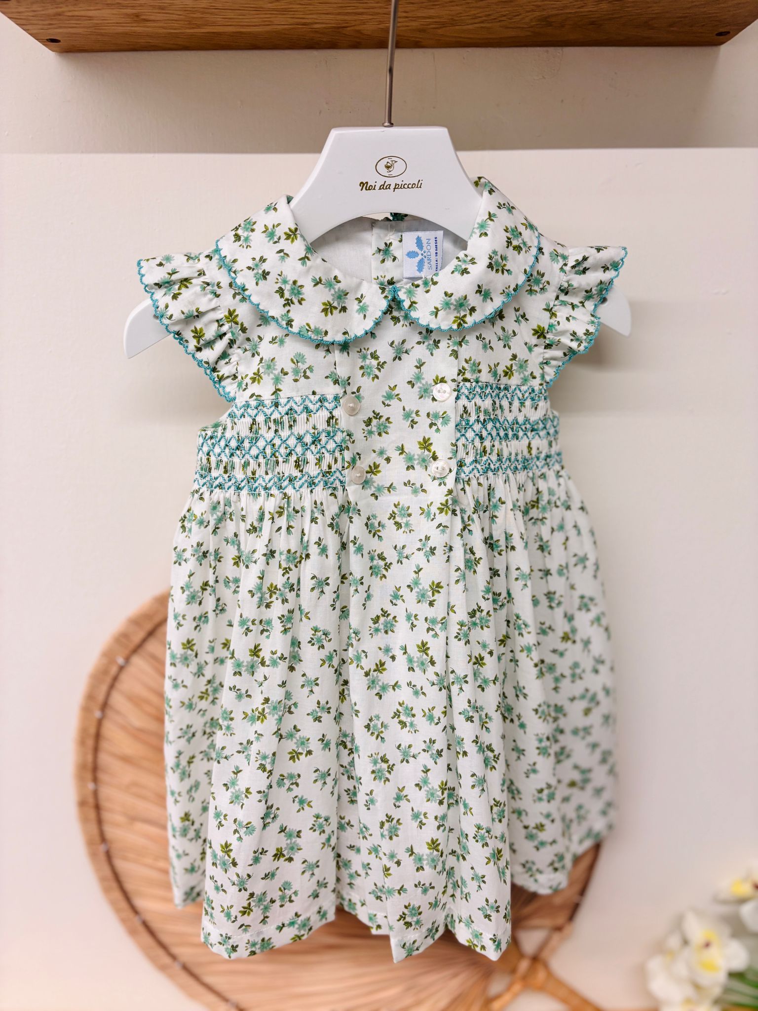 VESTINA IN COTONE CON FIORELLINI VERDE - Noi da piccoli