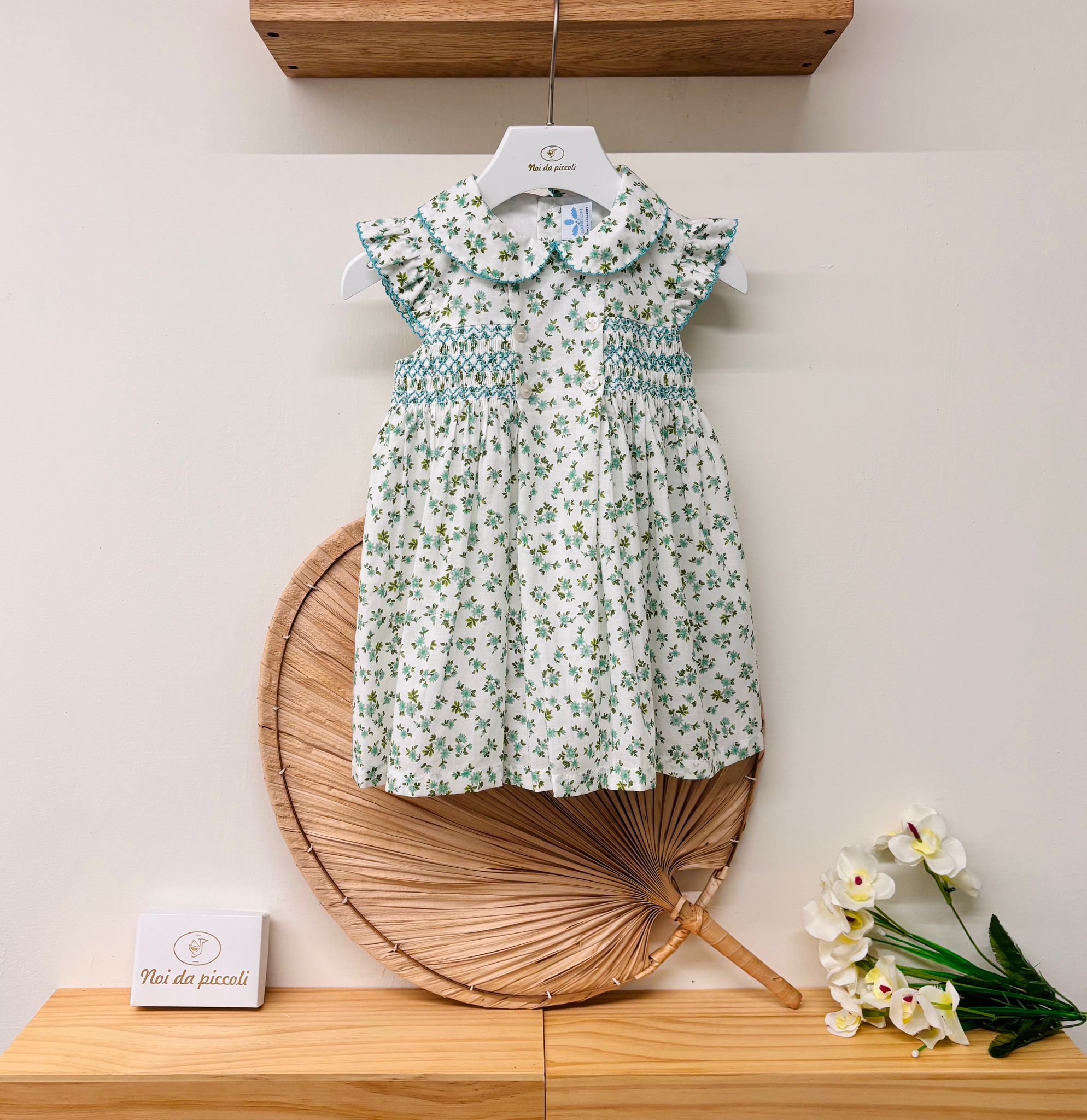 VESTINA IN COTONE CON FIORELLINI VERDE - Noi da piccoli