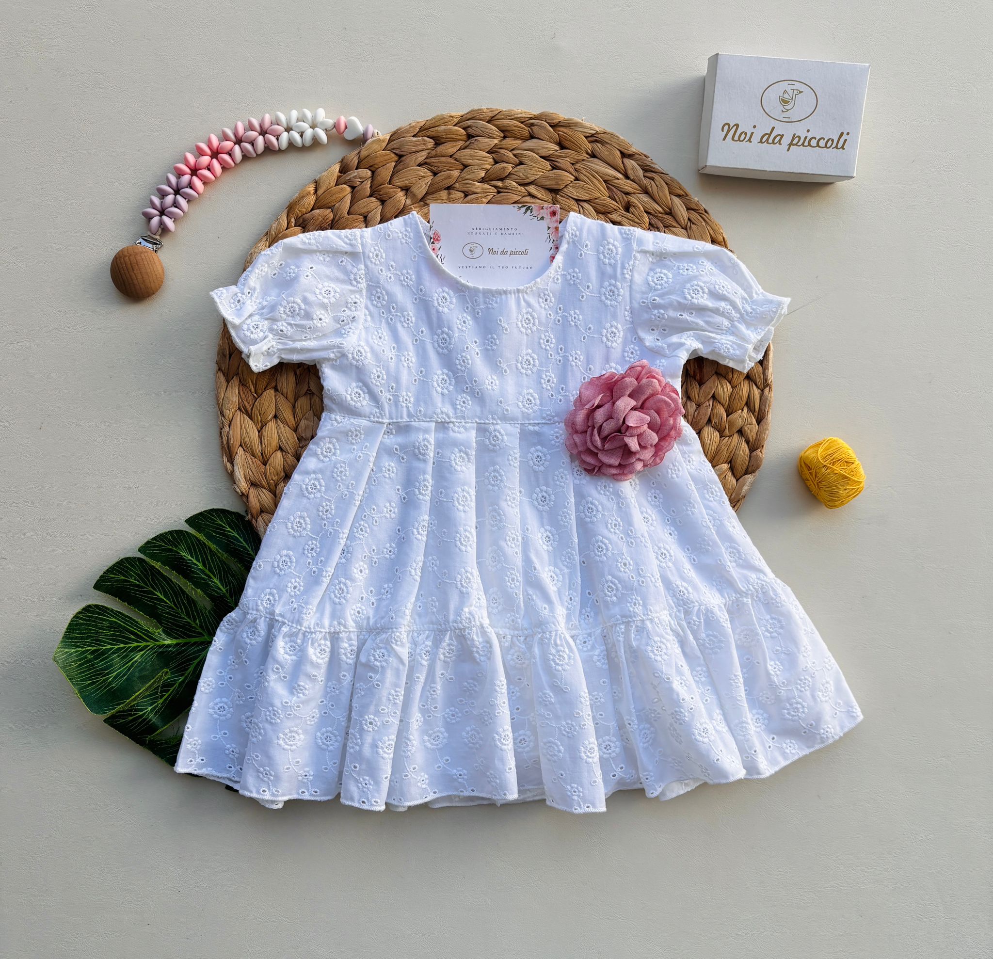 VESTINA IN COTONE CON FIORELLINO ROSA LATERALE BIANCO - Noi da piccoli