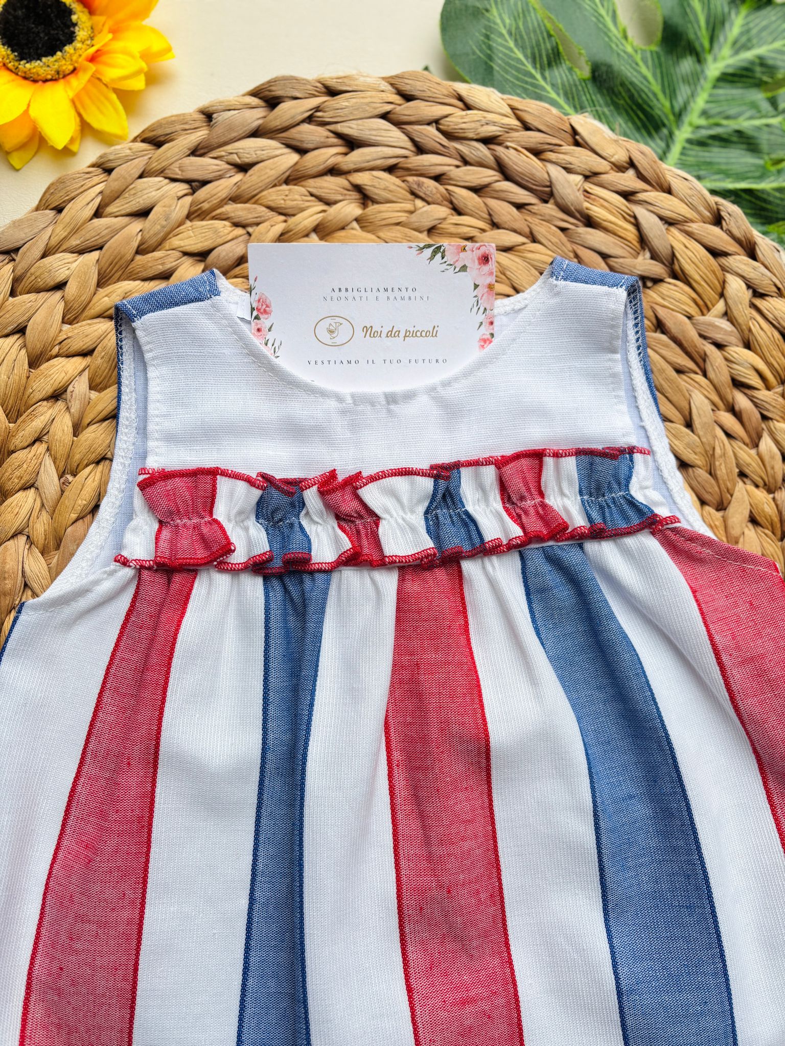 VESTINA IN COTONE E LINO A RIGHE CON CULOTTINA rojo - Noi da piccoli