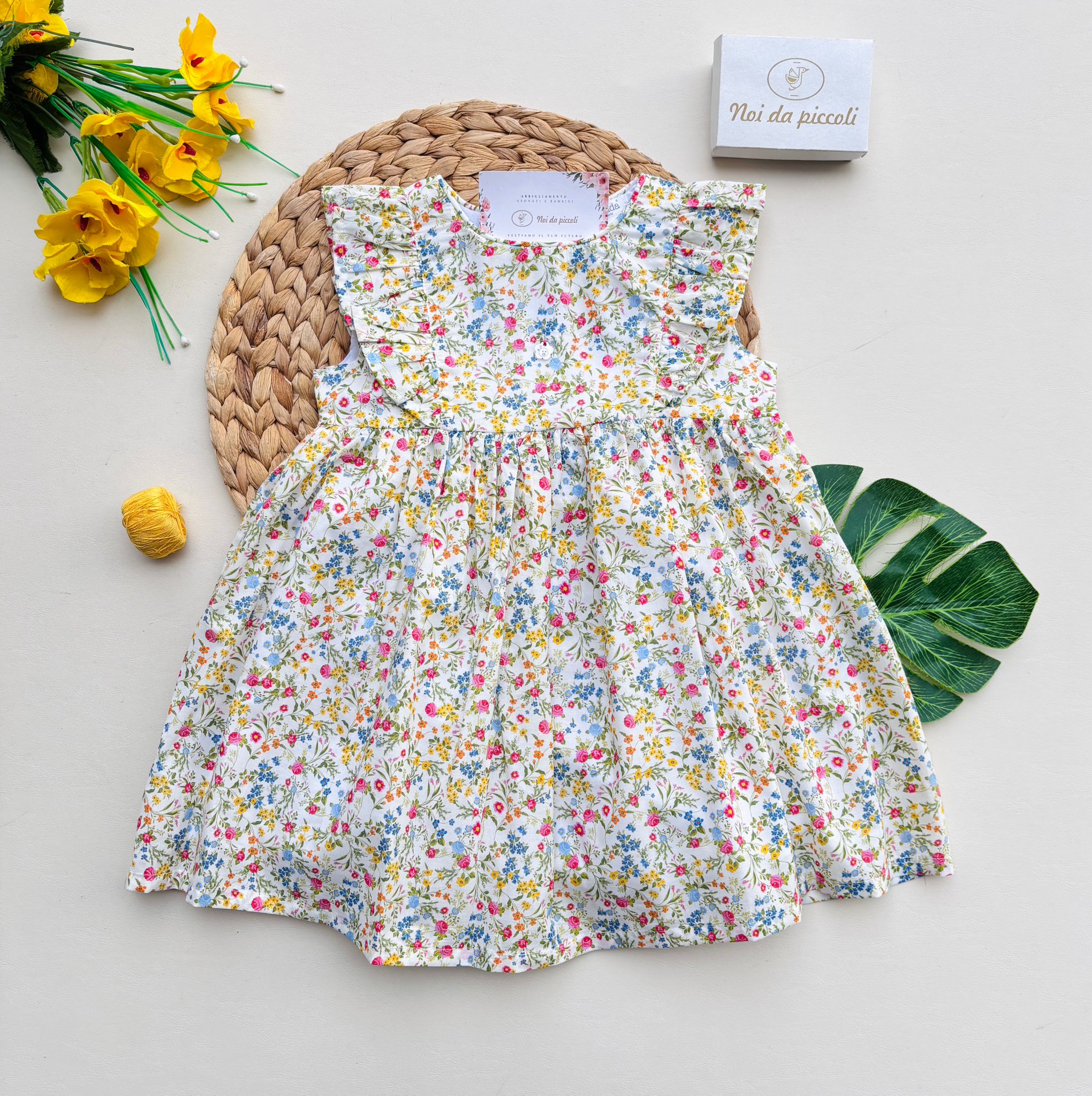 VESTINA IN COTONE FLOREALE VERDE - Noi da piccoli