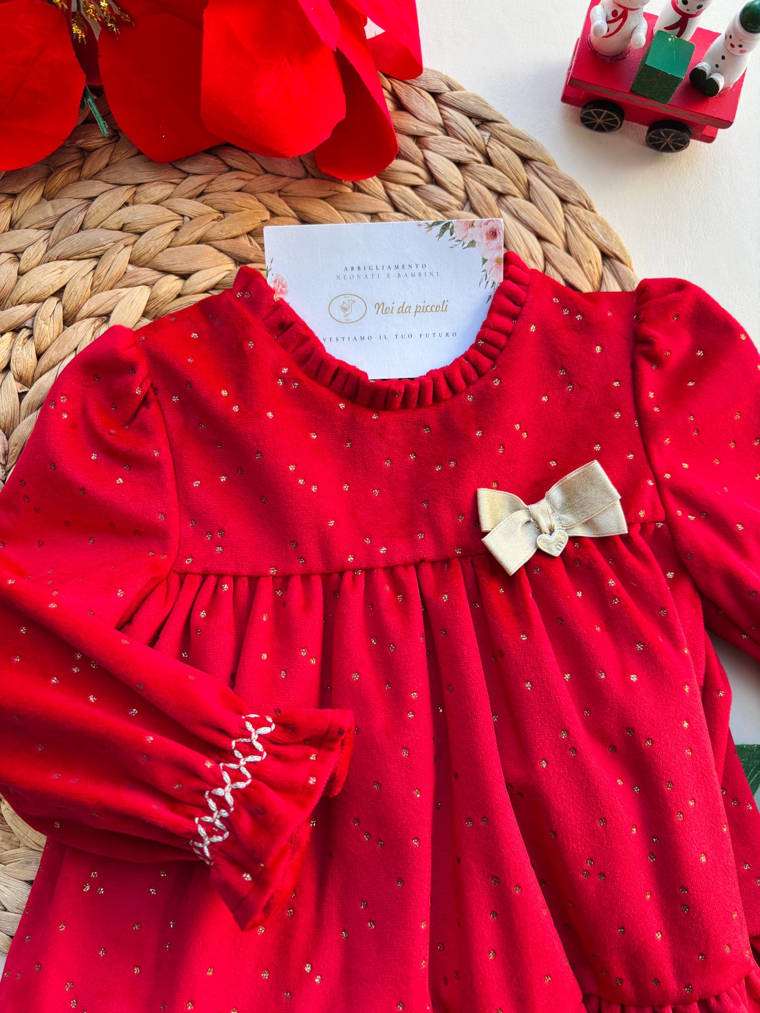 VESTINA IN VELLUTINO CON POIS ORO rojo - Noi da piccoli