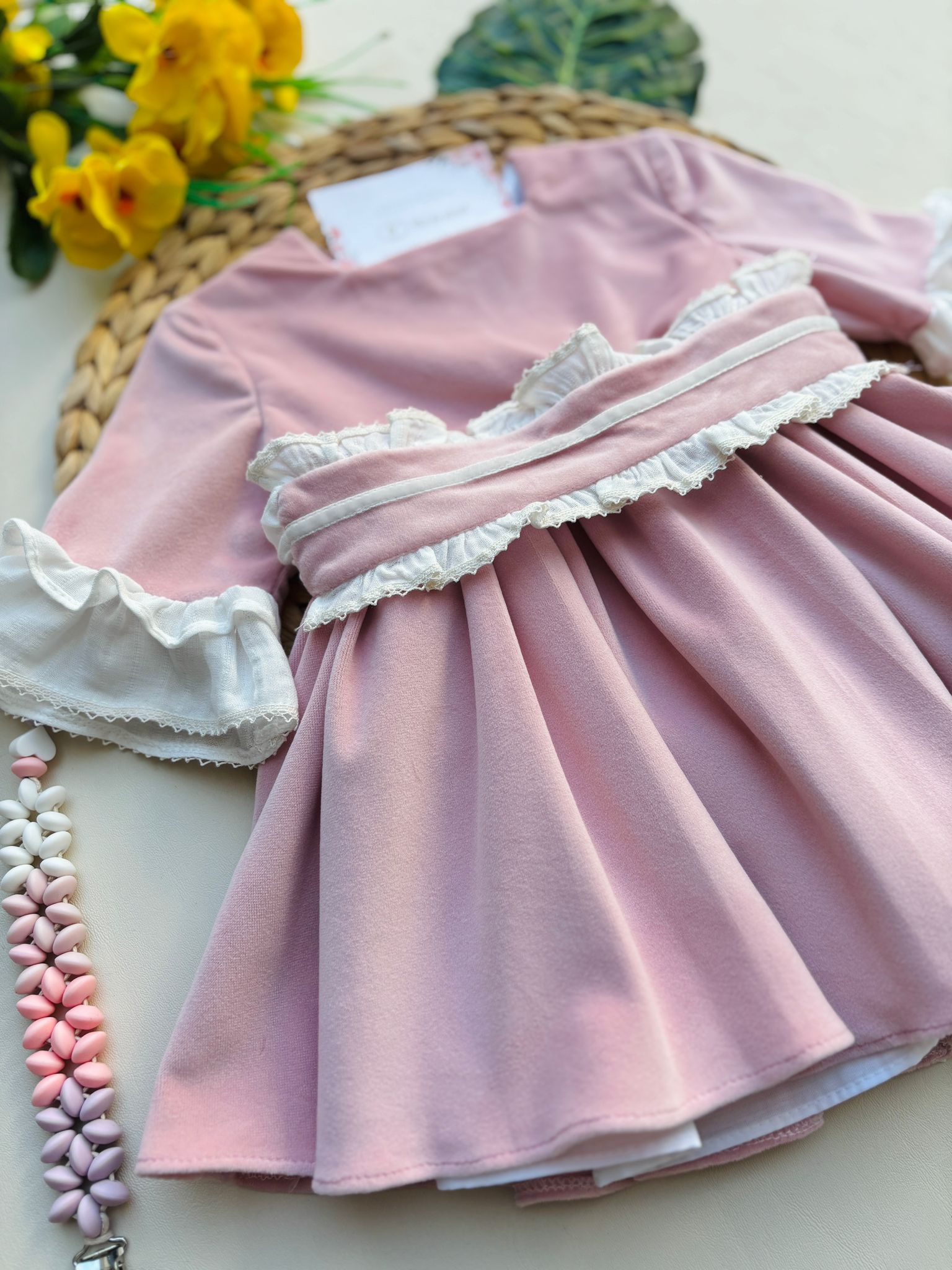 VESTINA IN VELLUTO CON FIOCCO ROSA - Noi da piccoli