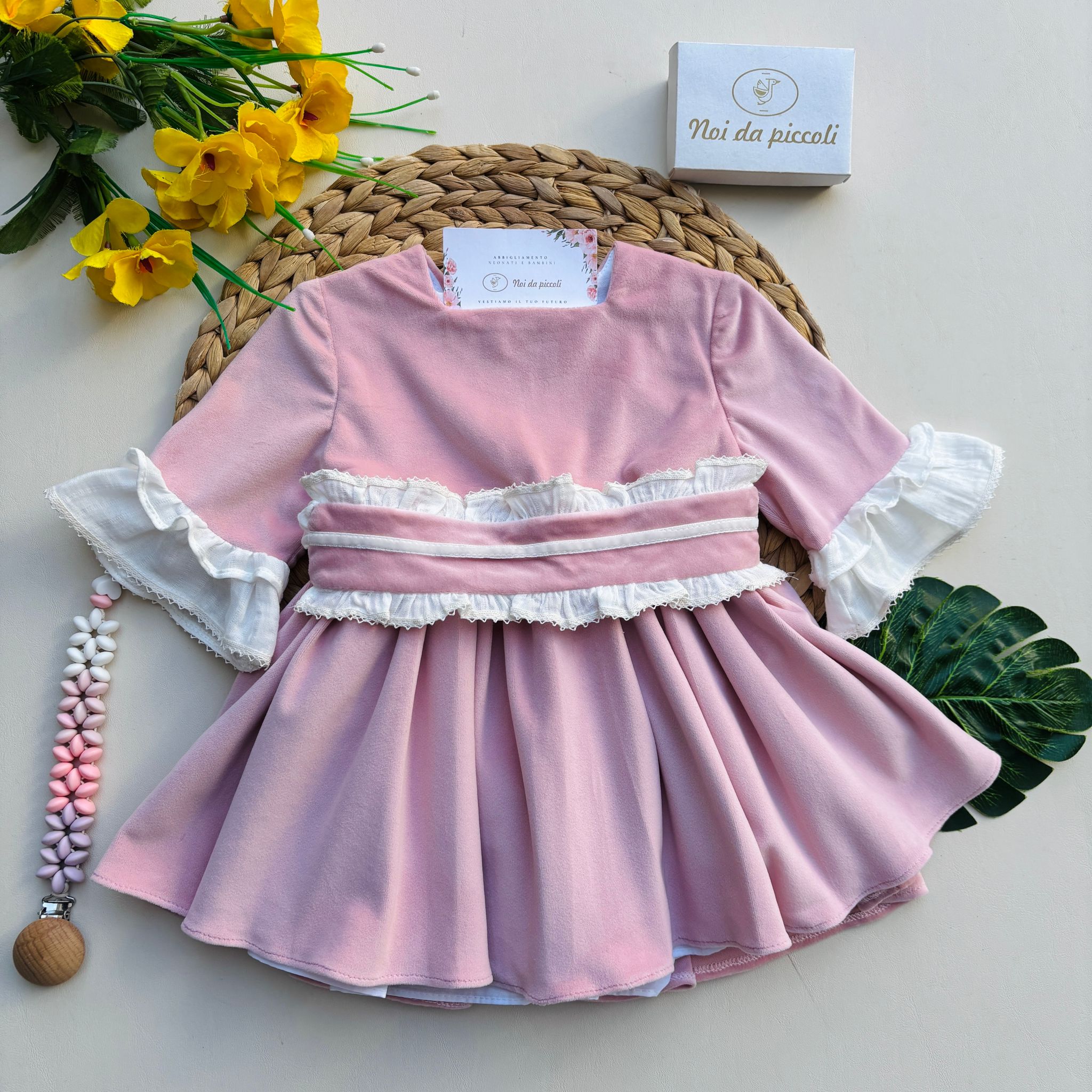 VESTINA IN VELLUTO CON FIOCCO ROSA - Noi da piccoli