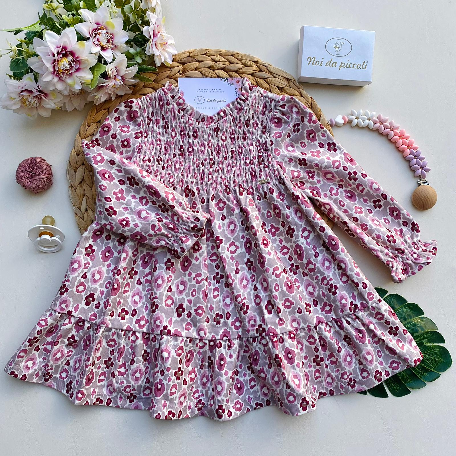 VESTINA IN VELLUTO RASATO CON FIORELLINI CUARZO - Noi da piccoli