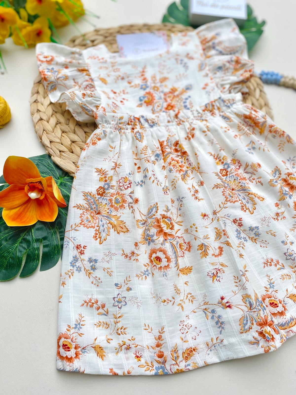 VESTINA PANNA CON FIORELLINI ARANCIONE E BLU - Noi da piccoli