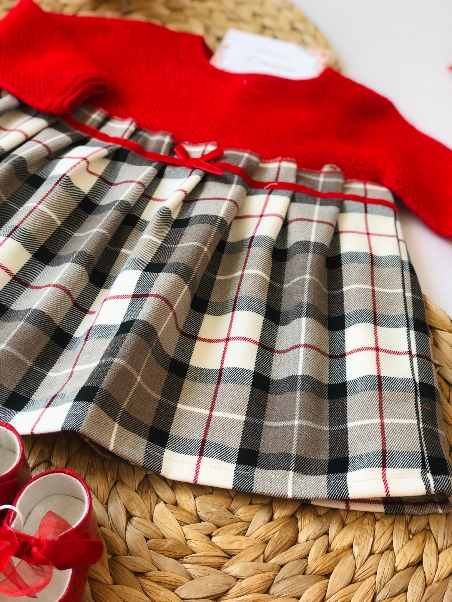 VESTINA ROJO FIOCCHETTO VELLUTO SCOZZESE BEIGE - Noi da piccoli