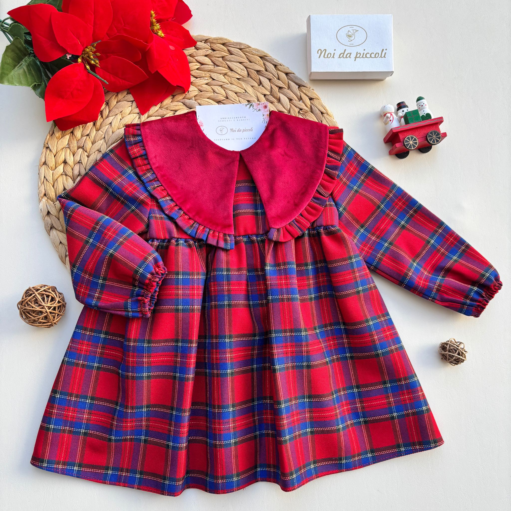 VESTINA TARTAN CON COLLETTO IN VELLUTO rojo - Noi da piccoli
