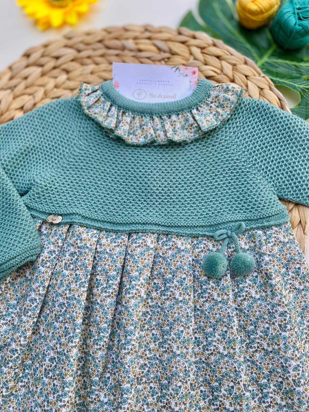 VESTINA VERDE FLOREALE 100% ACRILICO VERDE SCURO - Noi da piccoli