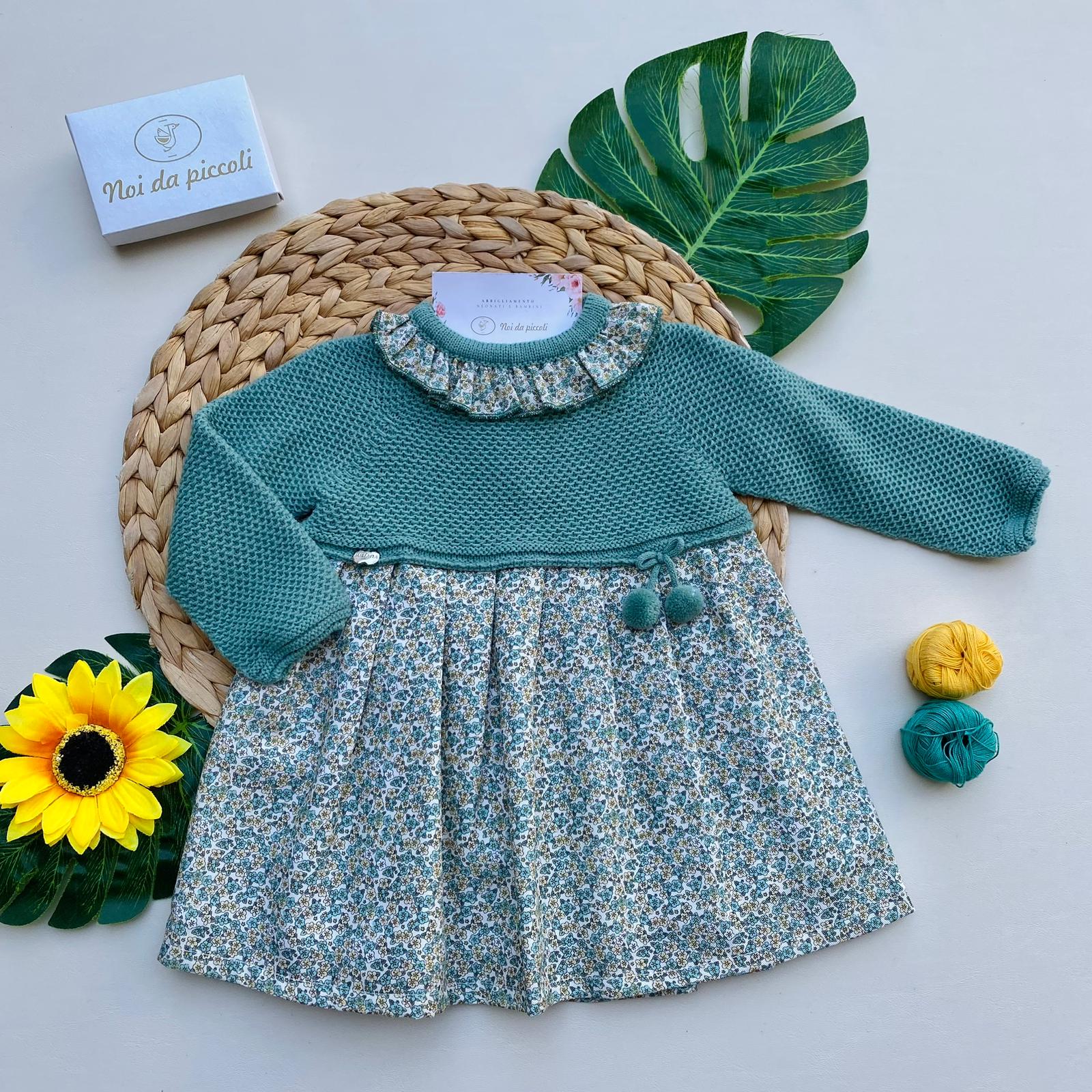 VESTINA VERDE FLOREALE 100% ACRILICO VERDE SCURO - Noi da piccoli