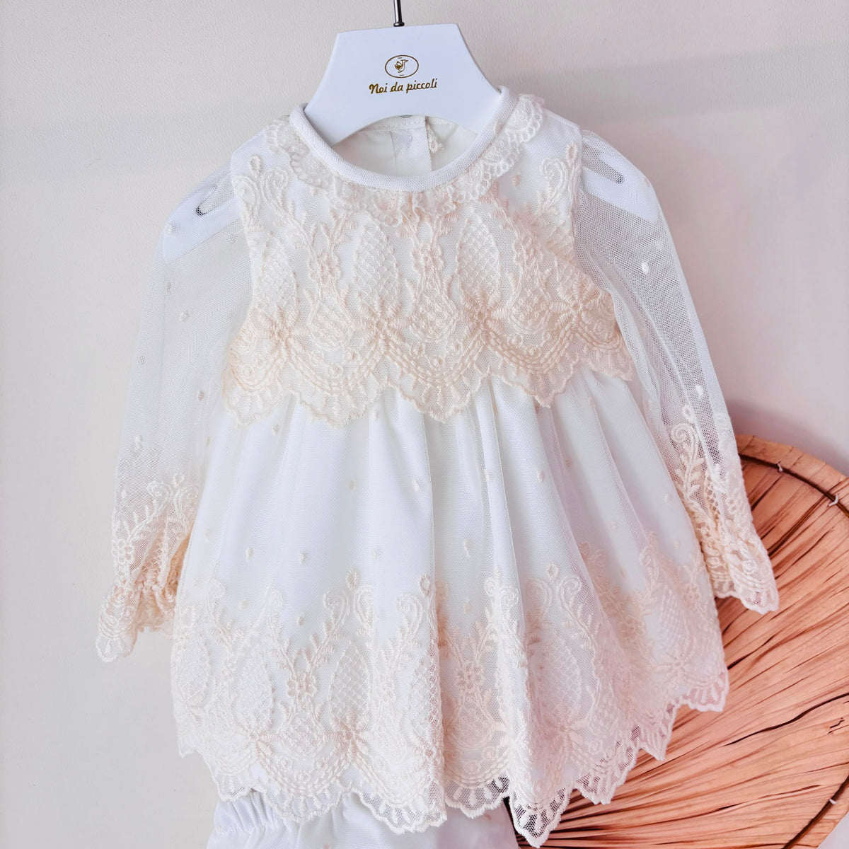 vestito cerimoniale pizzo retrò Avorio - Noi da piccoli