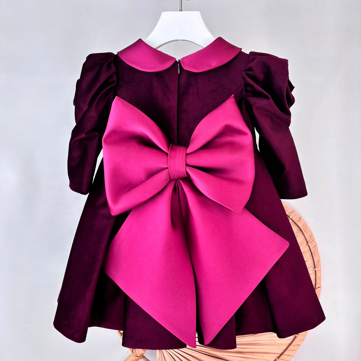 vestito Cerimoniale Velluto con Fiori BORGOGNA - Noi da piccoli