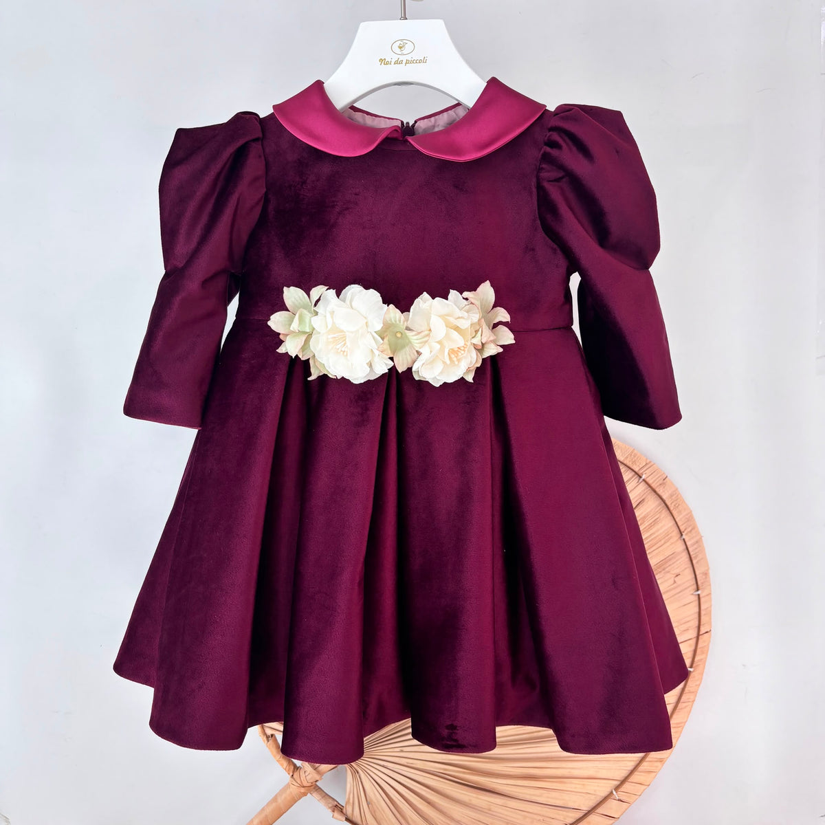 vestito Cerimoniale Velluto con Fiori BORGOGNA