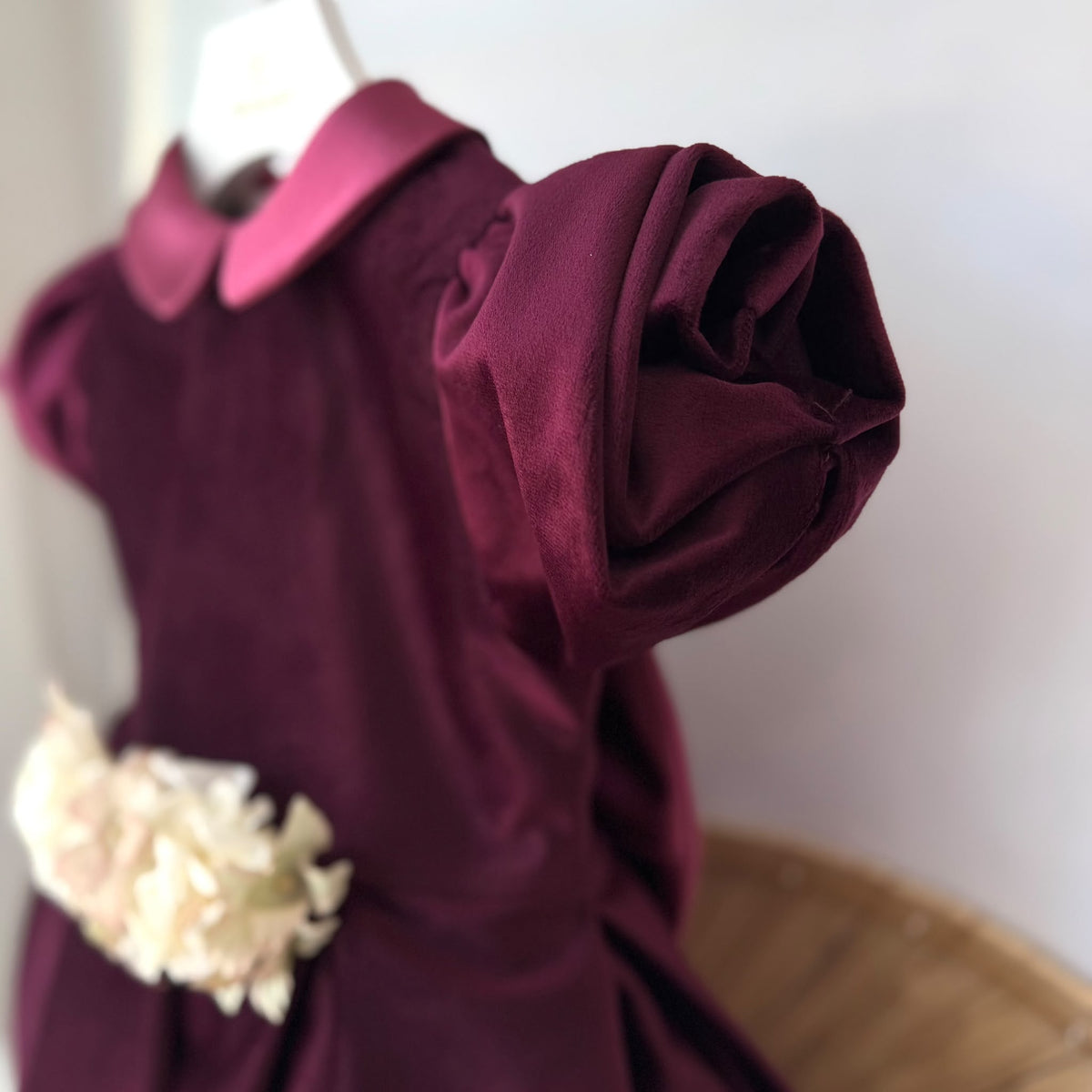 vestito Cerimoniale Velluto con Fiori BORGOGNA - Noi da piccoli