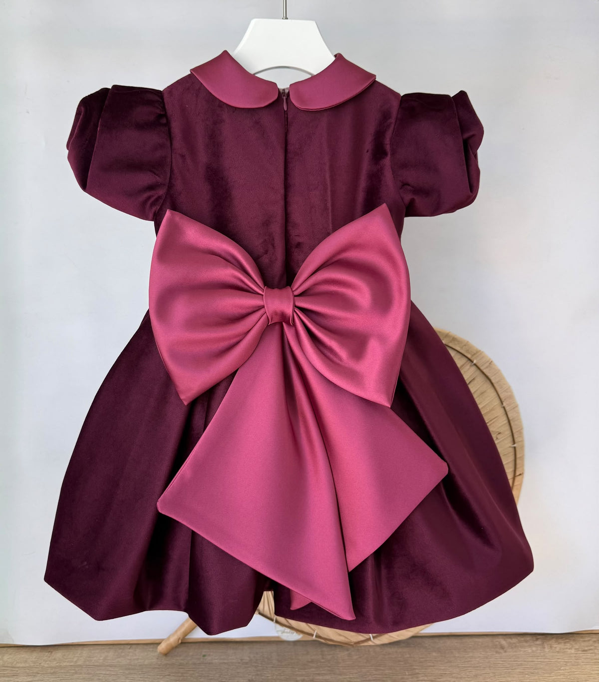 vestito Cerimoniale Velluto con Fiori BORGOGNA - Noi da piccoli