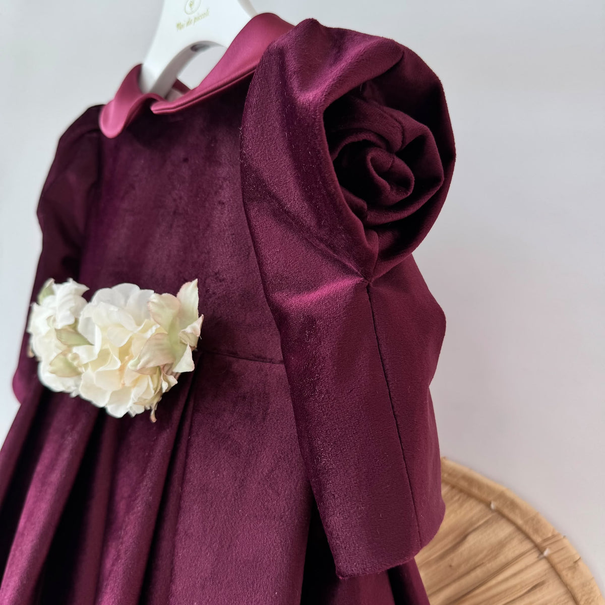 Vestito Cerimoniale Velluto con Fiori Borgogna Isabel - Noi da piccoli