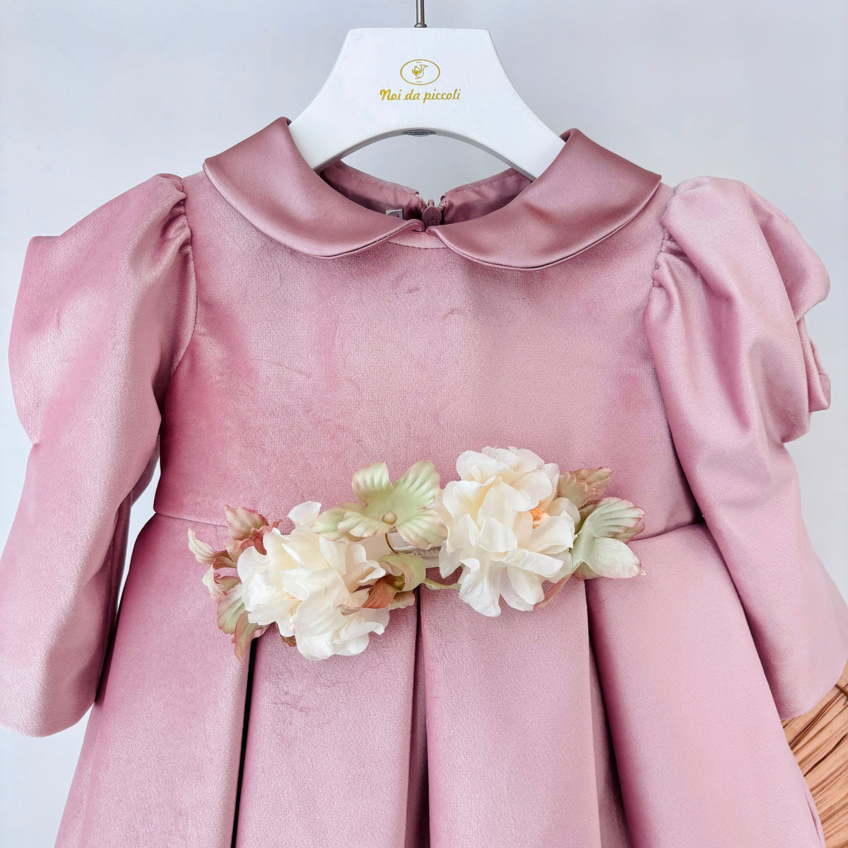 vestito Cerimoniale Velluto con Fiori ROSA - Noi da piccoli