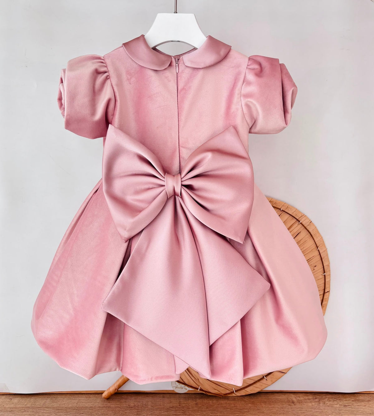 vestito Cerimoniale Velluto con Fiori ROSA - Noi da piccoli