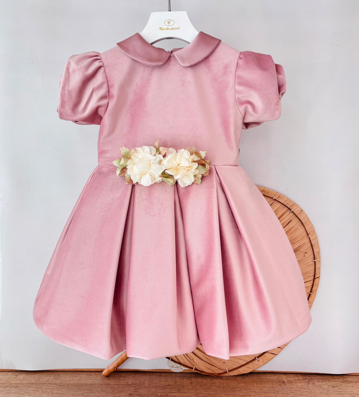 vestito Cerimoniale Velluto con Fiori ROSA