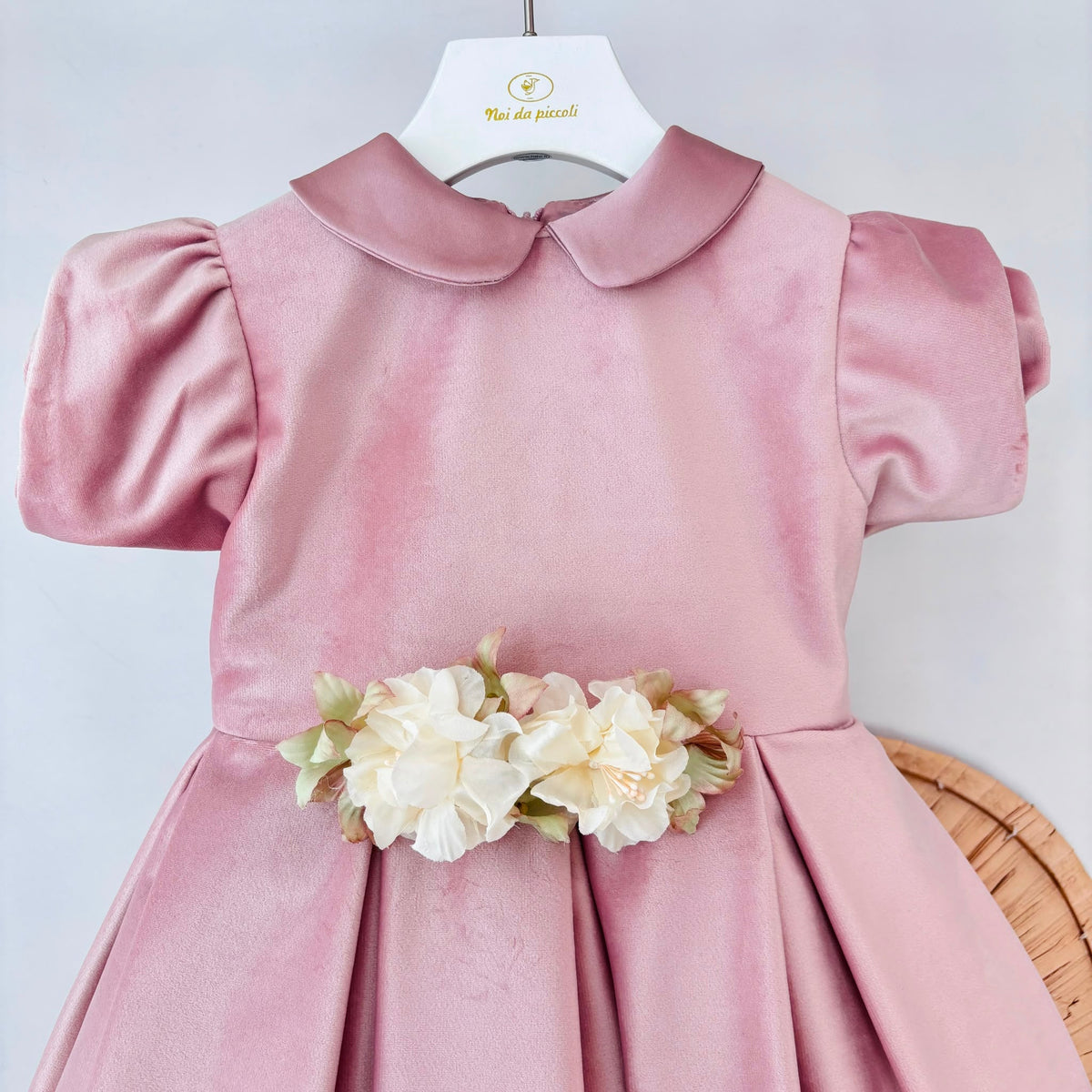 vestito Cerimoniale Velluto con Fiori ROSA - Noi da piccoli