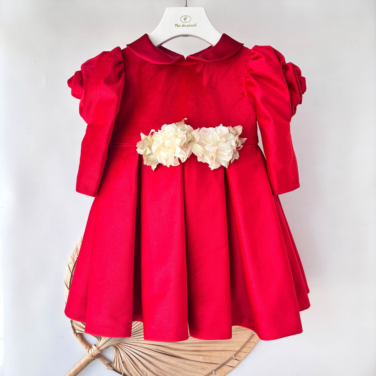 vestito Cerimoniale Velluto con Fiori Rosso