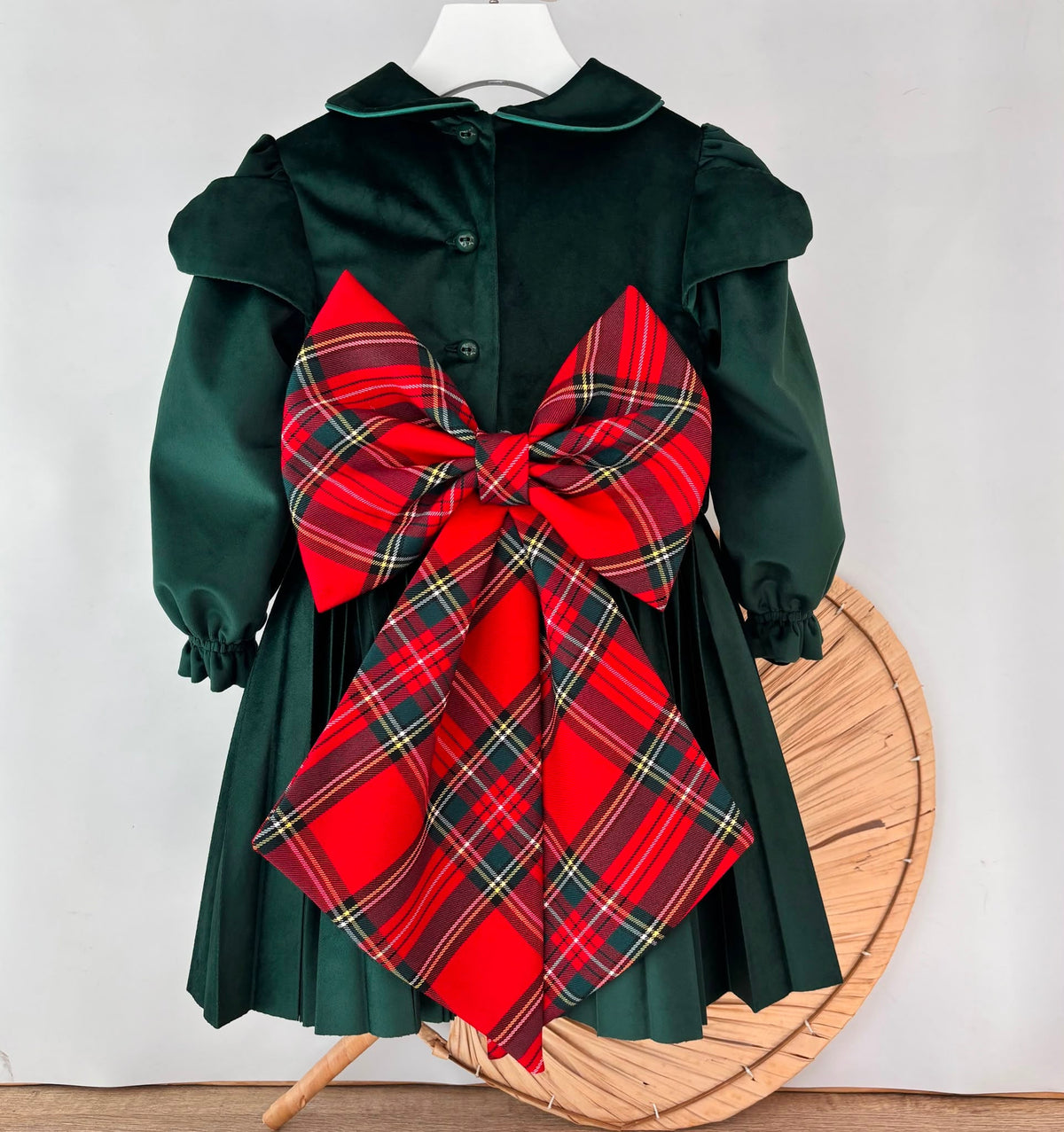 vestito velluto con fascia tartan VERDE - Noi da piccoli