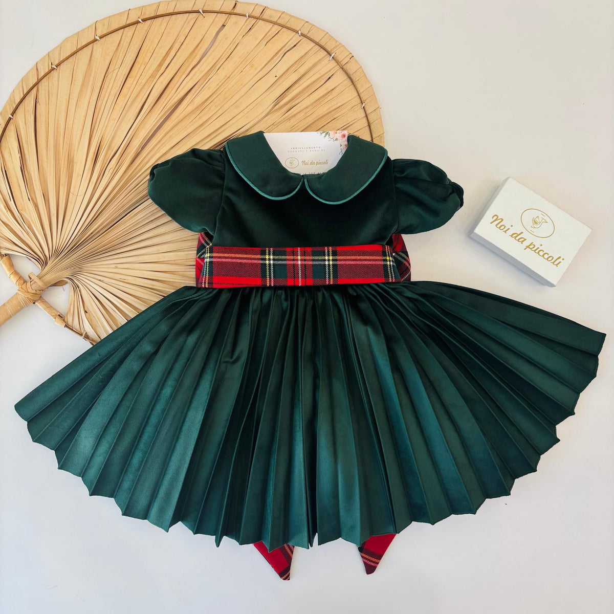 vestito velluto con fascia tartan VERDE - Noi da piccoli