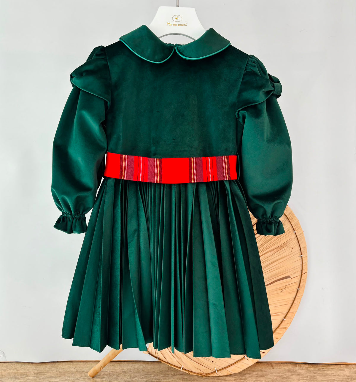 vestito velluto con fascia tartan VERDE - Noi da piccoli