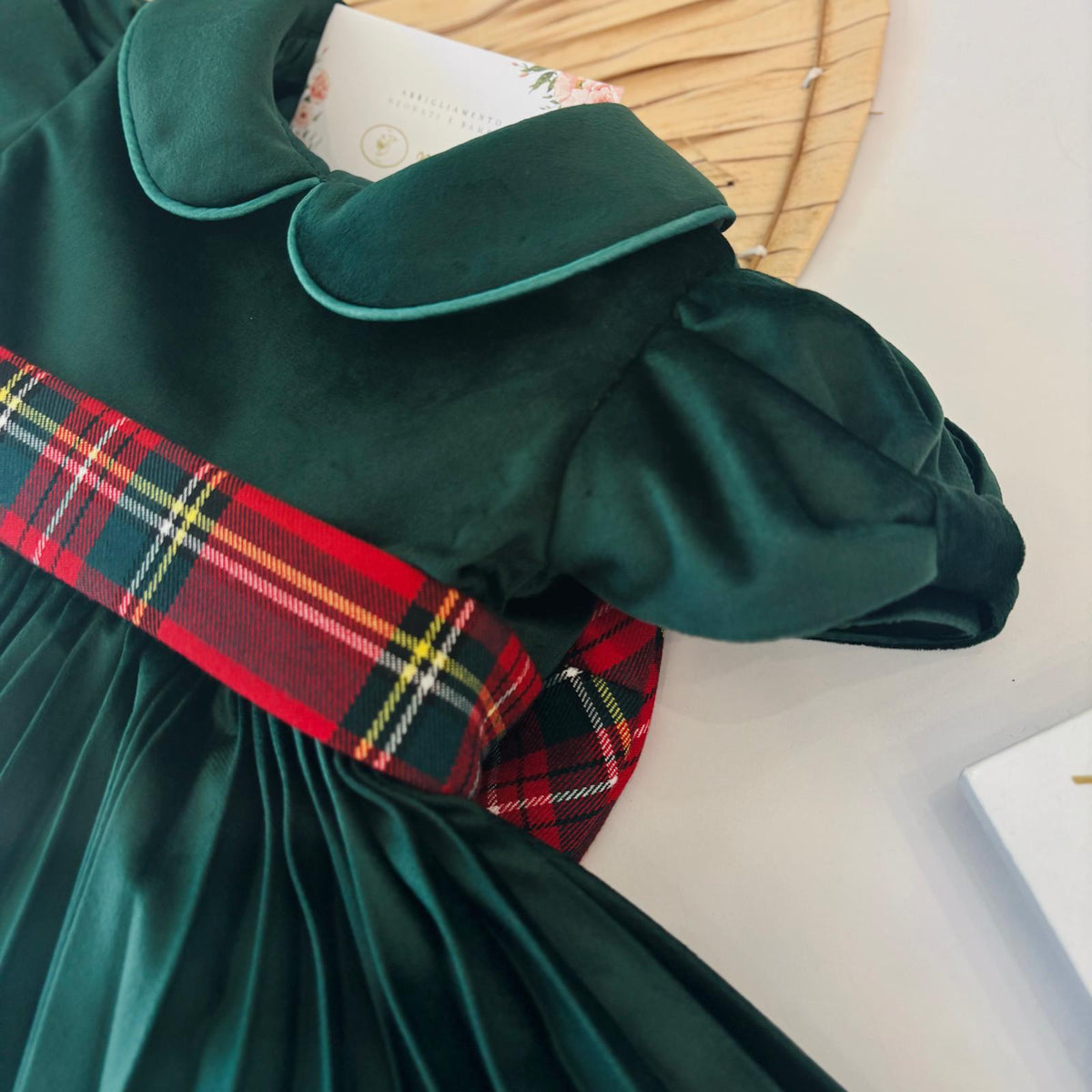 vestito velluto con fascia tartan VERDE - Noi da piccoli