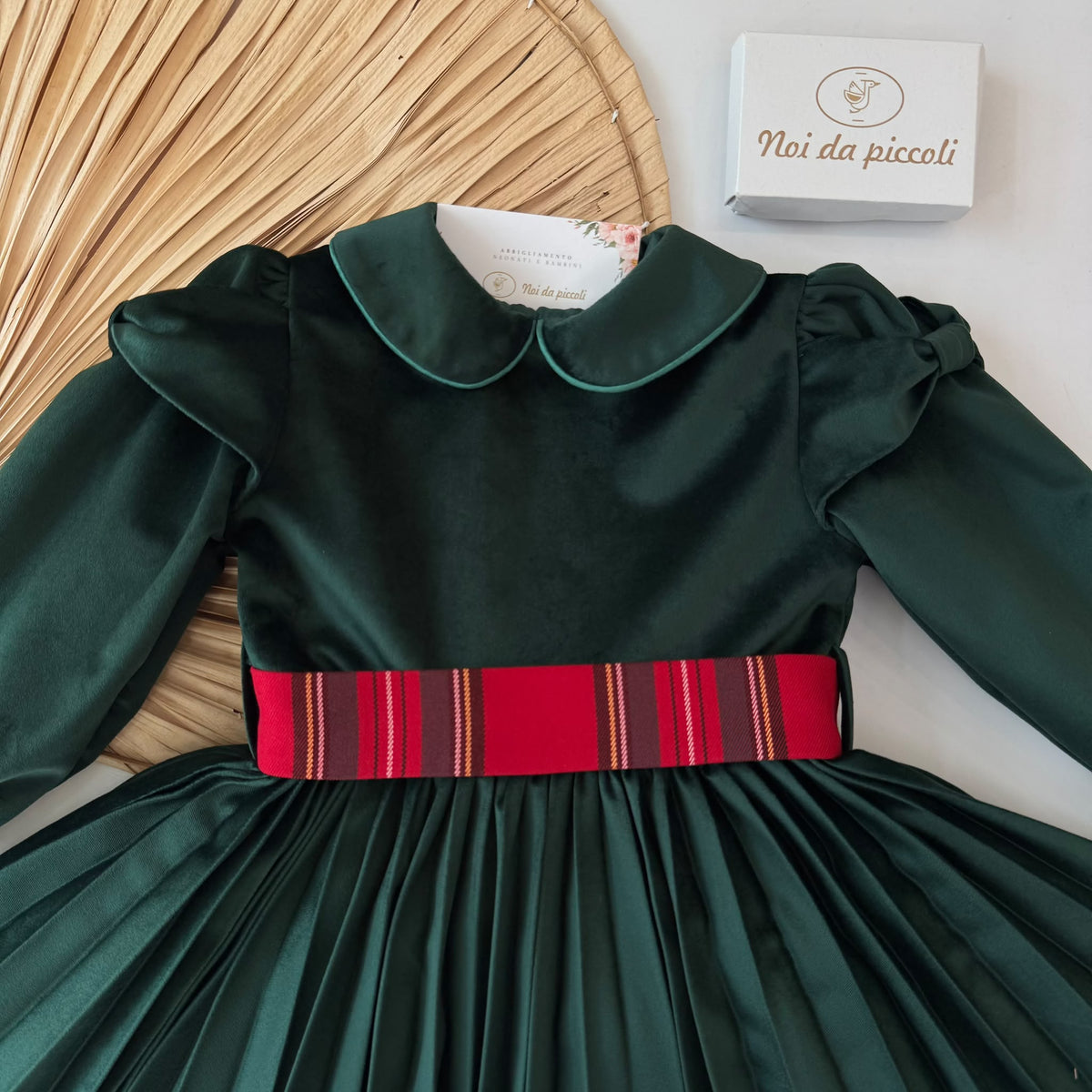 Vestito Velluto con Fascia Tartan Verde Isabel - Noi da piccoli