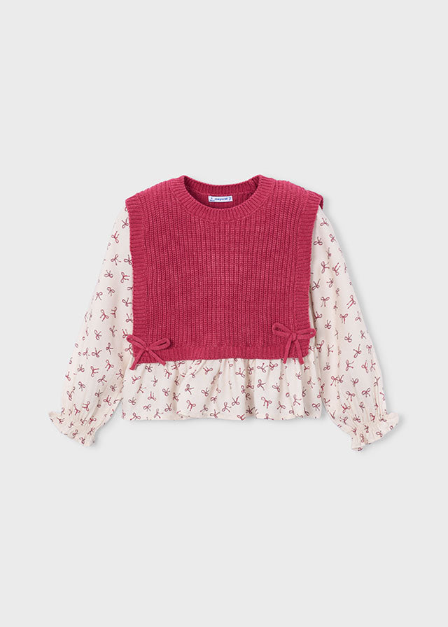 MAGLIA IN COTONE CALDO FRAGOLA CON FIOCHETTI