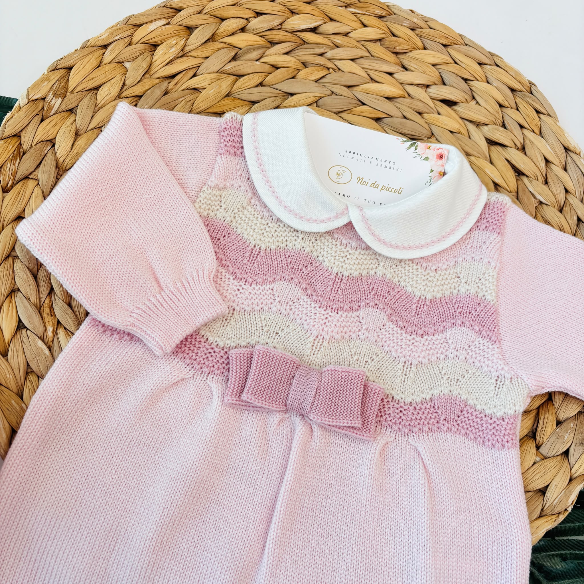 TUTINA CON PARURE 100% LANA ROSA E BEIGE