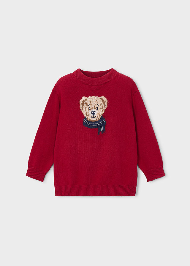 MAGLIONE IN FILATO CALDO ROSSO CON ORSETTO PELUCHE