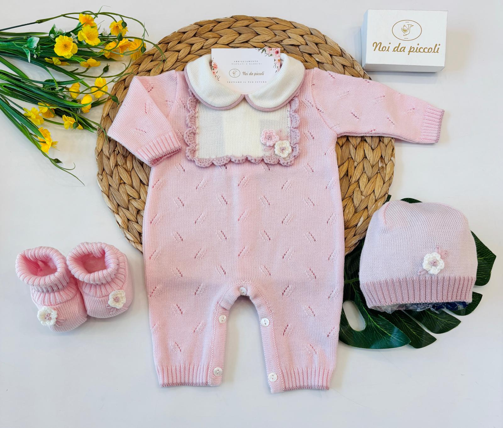 TUTINA CON PARURE 100% LANA ROSA