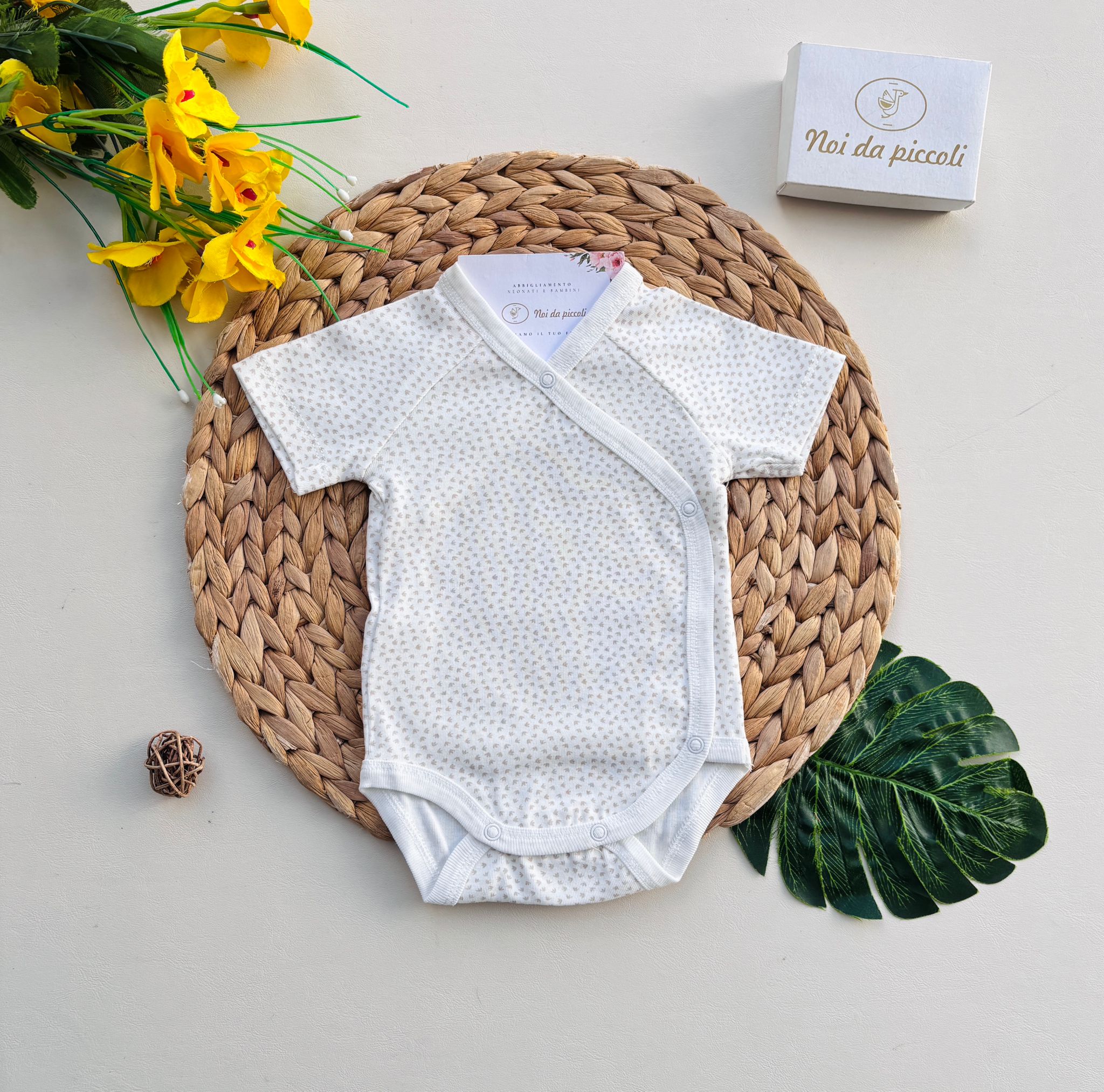 BODY IN COTONE ANTIPANICO CON DISEGNINI BIANCO BEIGE