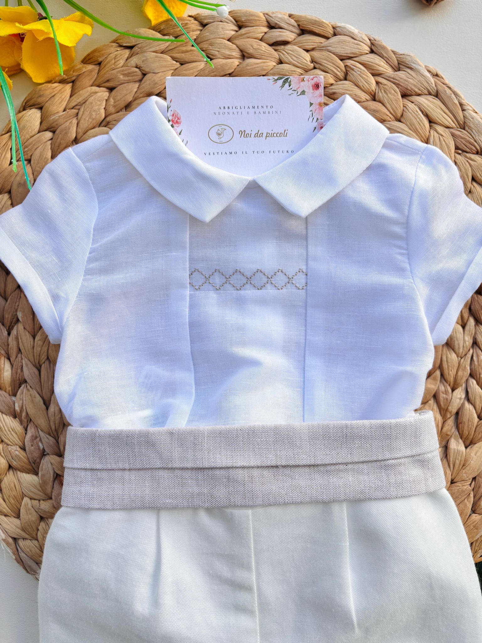 COMPLETO 2 PZ CERIMONIALE IN COTONE E LINO CRUDO