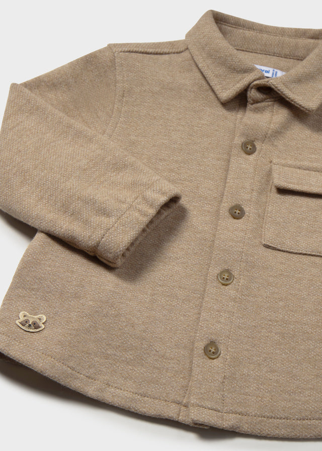 CAMICIA IN COTONE CALDO BEIGE CON TASCHINO