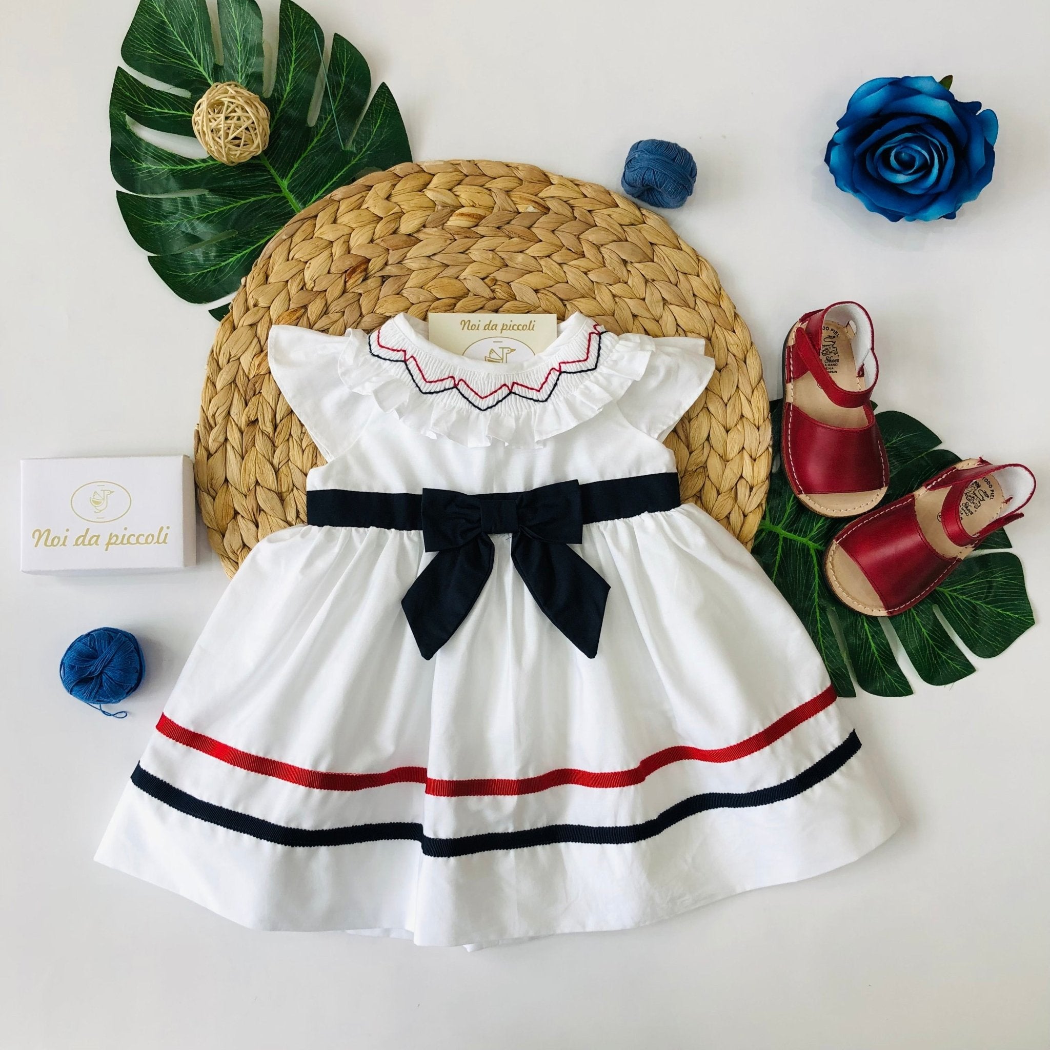 ABITINO BIANCO CON BLU E ROSSO - Noi da piccoli